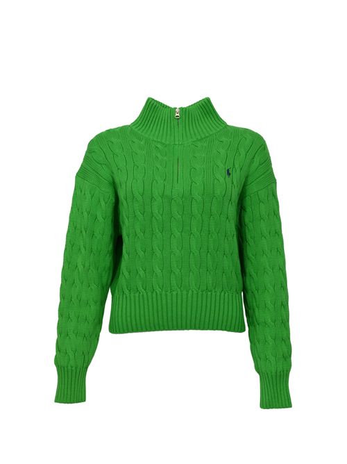 Maglia intrecciata in cotone con zip Green POLO RALPH LAUREN | 211963467500